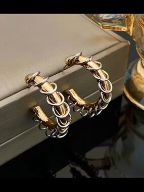 Two-Tone Gold and Silver Hoop Earrings
